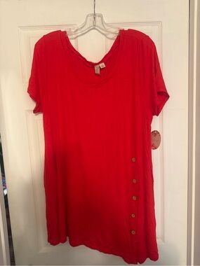 Misia Red Short-Sleeve Tunic with Side Button Detail